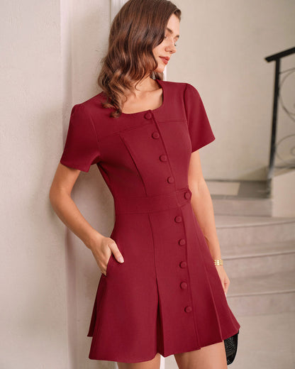 Red U Neck A-Line Mini Dress